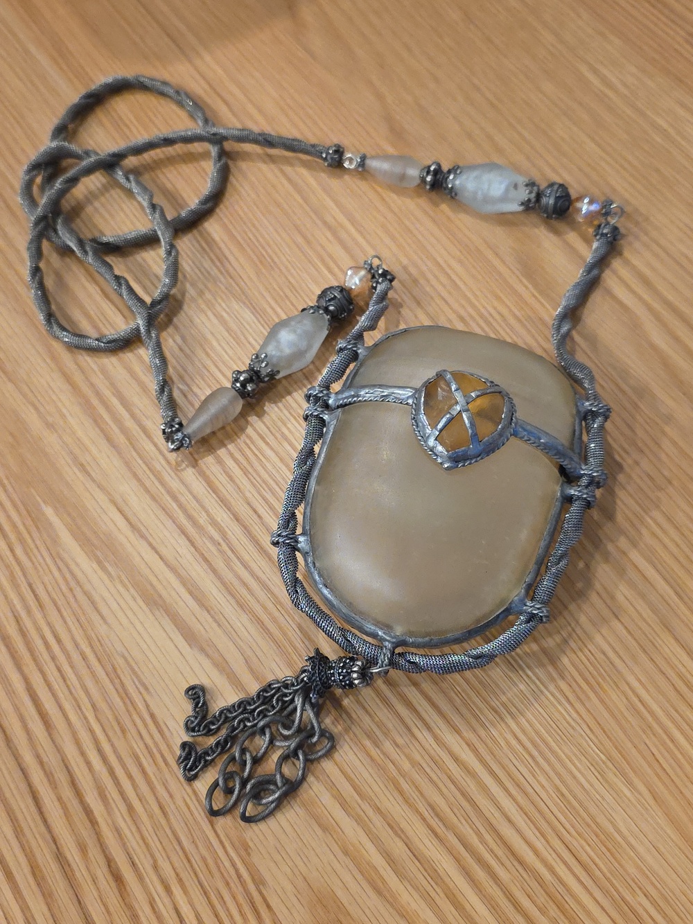 1980's Maya Acrylic Shell purse with beaded strap.